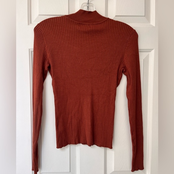 NWT Marled Y2K Ribbed Knit Button Shoulder Mock Neck XS Brown/Gold - Picture 9 of 13